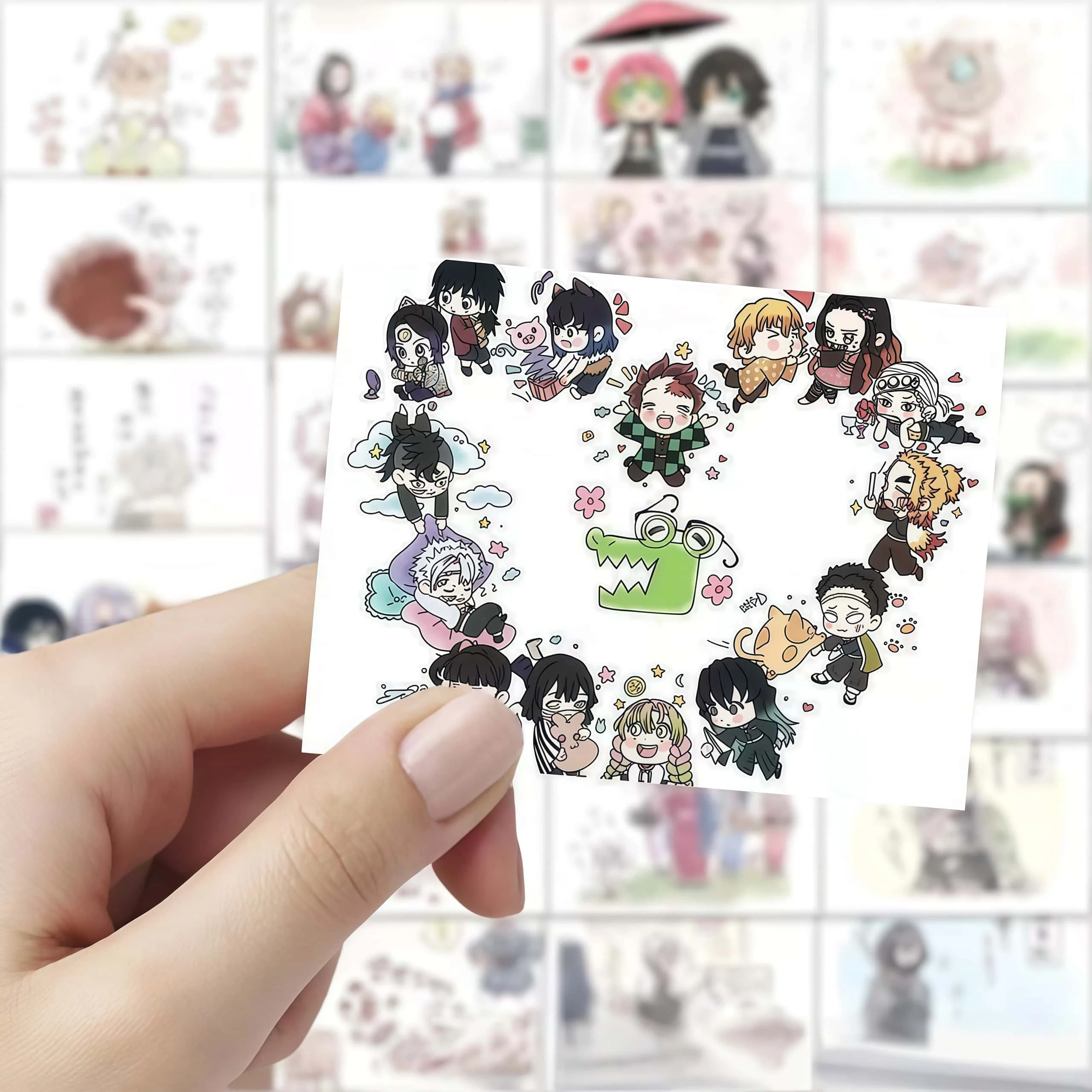 61Pcs Demon Slayer Healing Chibi Cartoon Sticker Set, Cute Character Interaction & Soft Tone Art Decals for Decor, DIY & Gifts