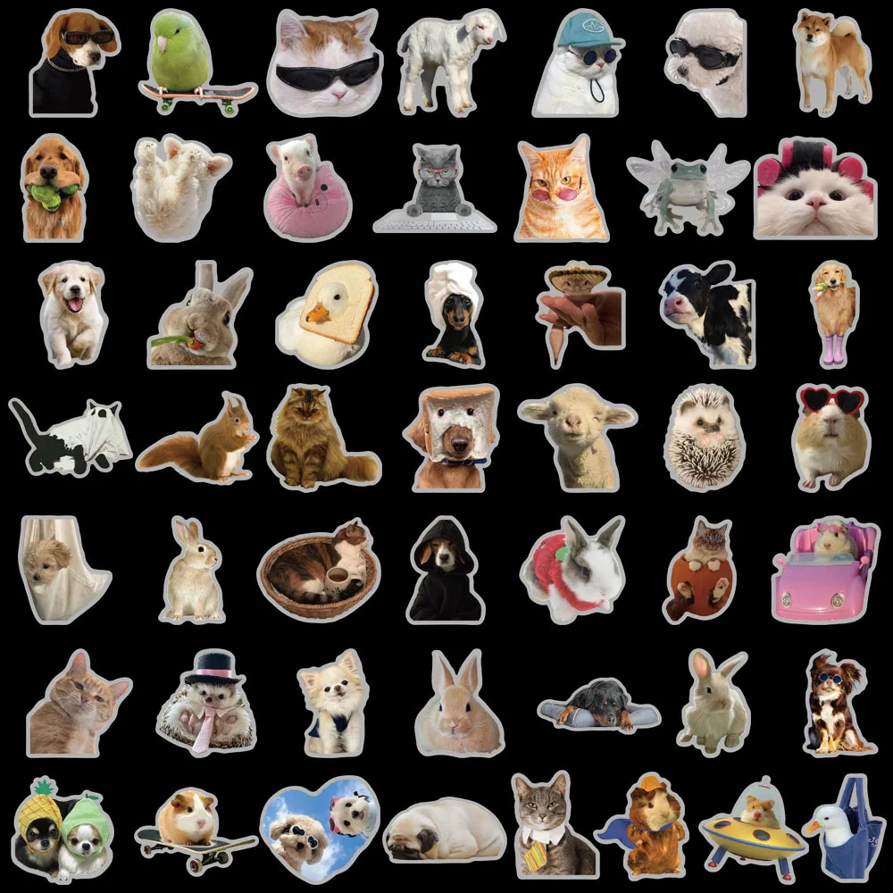 

50Pcs Funny Cat Dog PET Stickers Waterproof Cute Pet DIY Decor Stickers for iPad Scrapbooking Journal