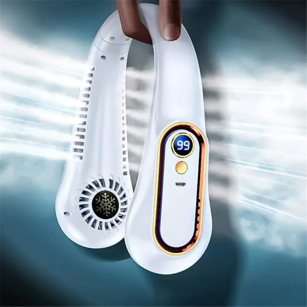 

2023 Neck Fan USB Rechargeable Cooling Fan 5 Speed Adjustable Neck Cooler Digital Display Bladeless Neckband Fan