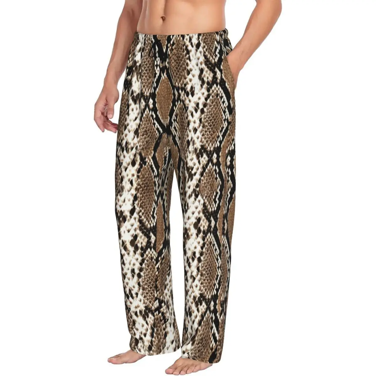 Custom Python Skin, Snake Pattern Pajama Pants Men Sleepwear Sleep Lounge Bottoms with Pockets