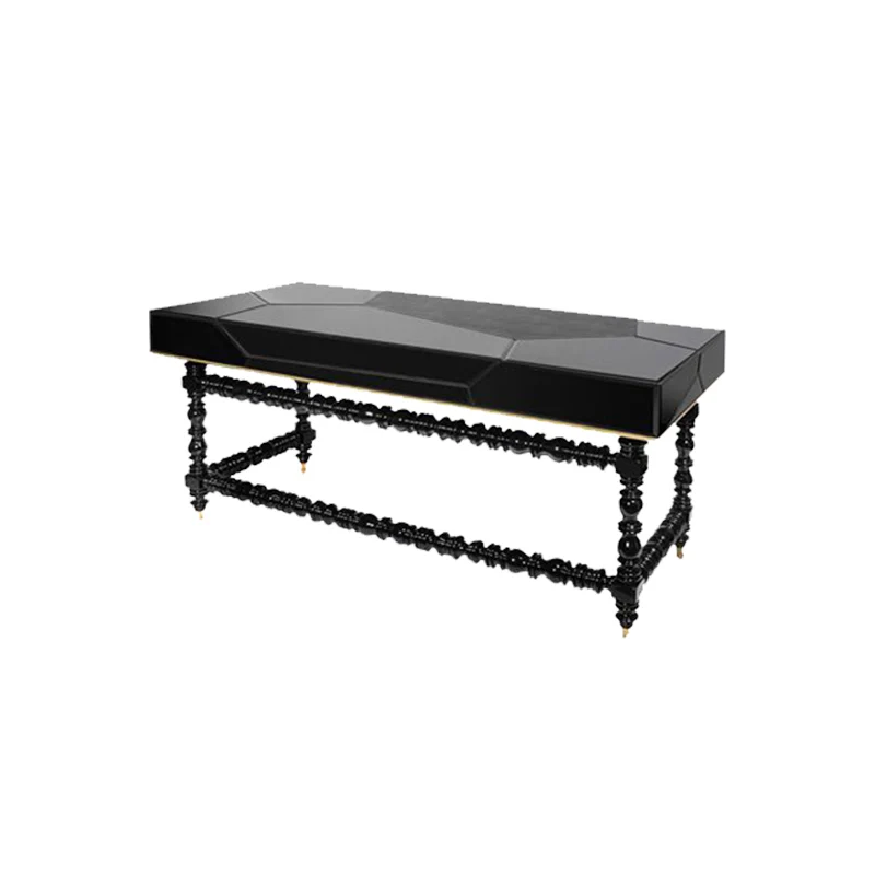 Office Deluxe Square Carved Solid Wood Multilayer Board Table Italian Light Luxury Modern Desk