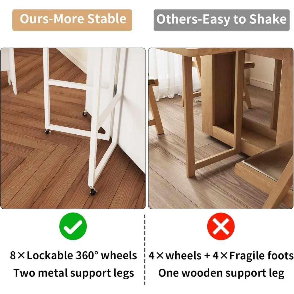 省スペースの木製ダイニングテーブルセット、折りたたみ機能付き、キッチン収納と電源コンセント用の背の高いサイドボードキャビネット付き