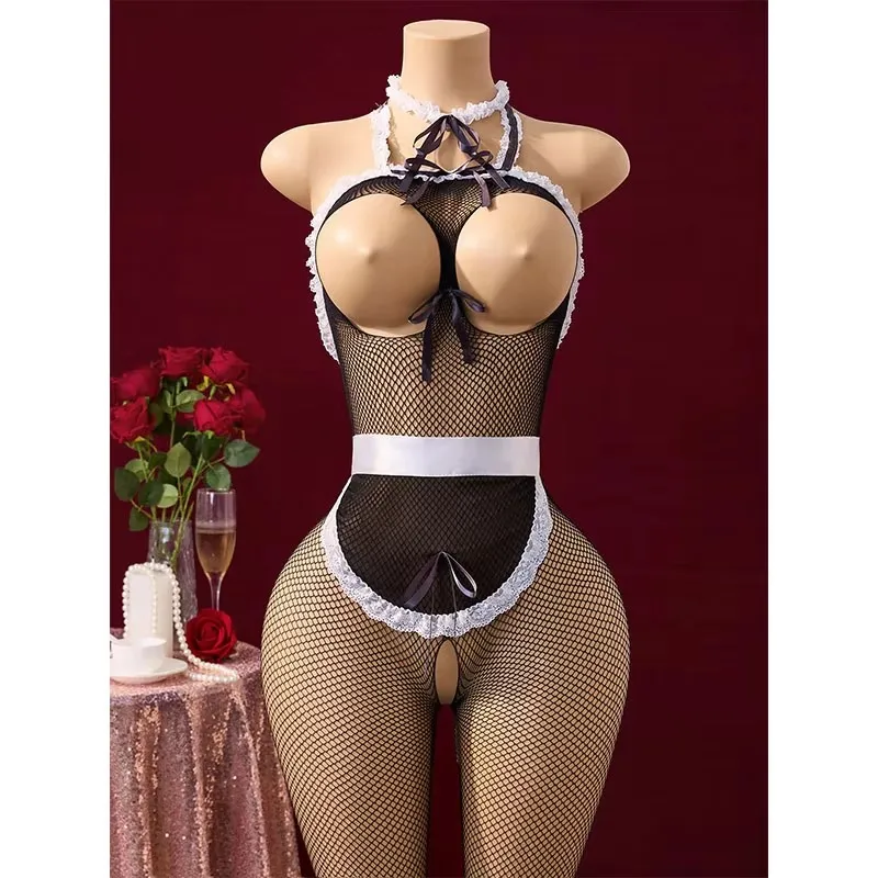 Erotic Costumes Role Play Servant Baby Doll Dress Lolita Cosplay Uniform Sexy Crotchless Lingerie Women French Apron Maid Dress view 6