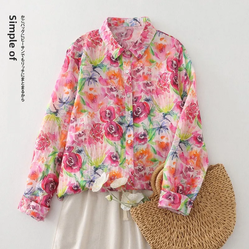 

Женский повседневный открытый кардиган свободного покроя в стиле ретро с принтом розы из чистого хлопка, длинный свеч, весна-лето Faion