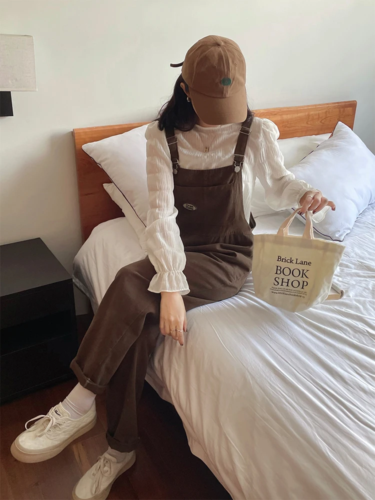 Vintage Denim Overalls Women Summer 2022 New American vintage brown Jumpsuits loose straight pants Y2K Women Jeans