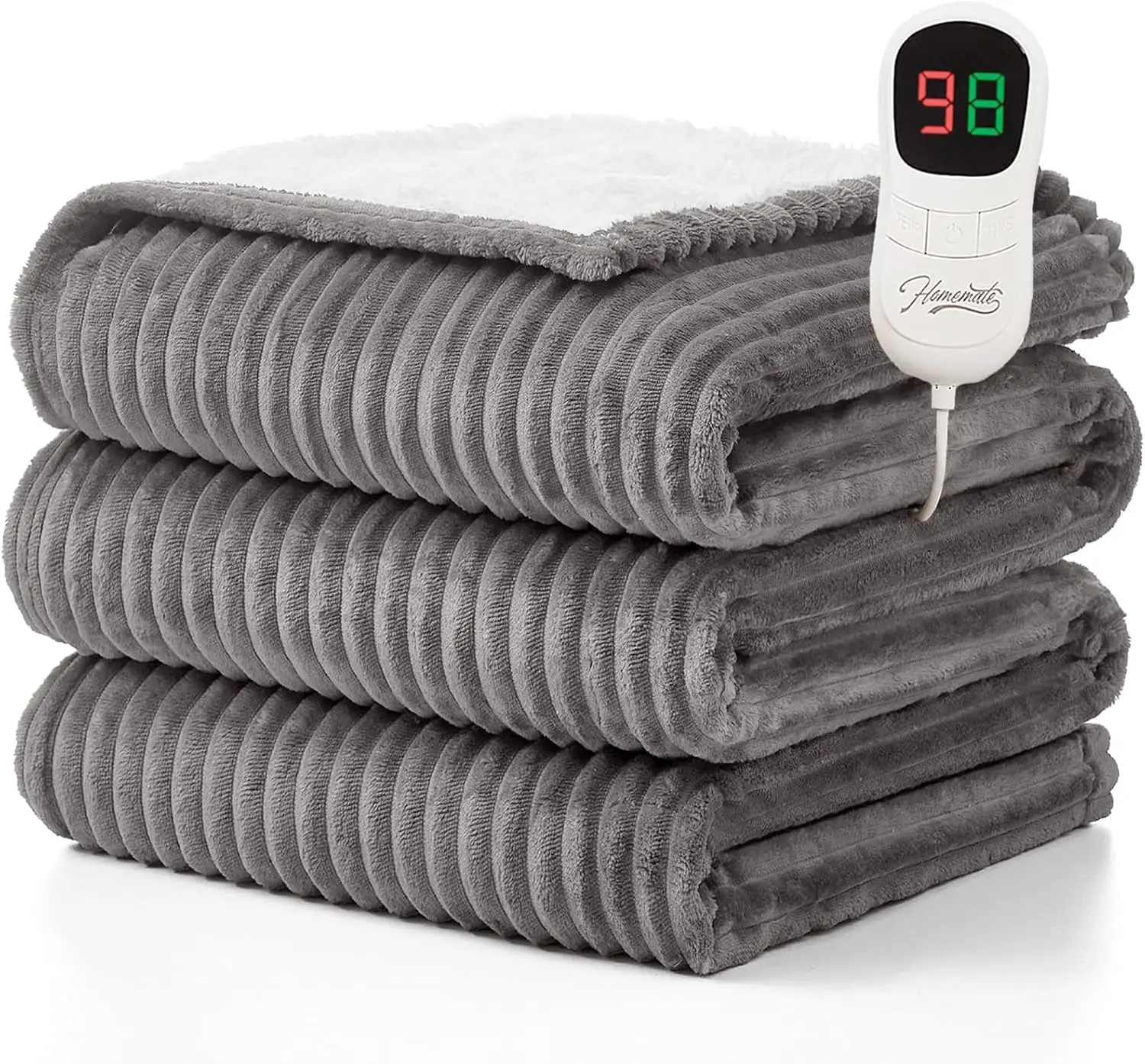 

50x60 Electric Heated Throw Blanket with Auto-Off, 10 Heat Levels, Over-Heat Protection, Soft Flannel Sherpa, ETL Certified