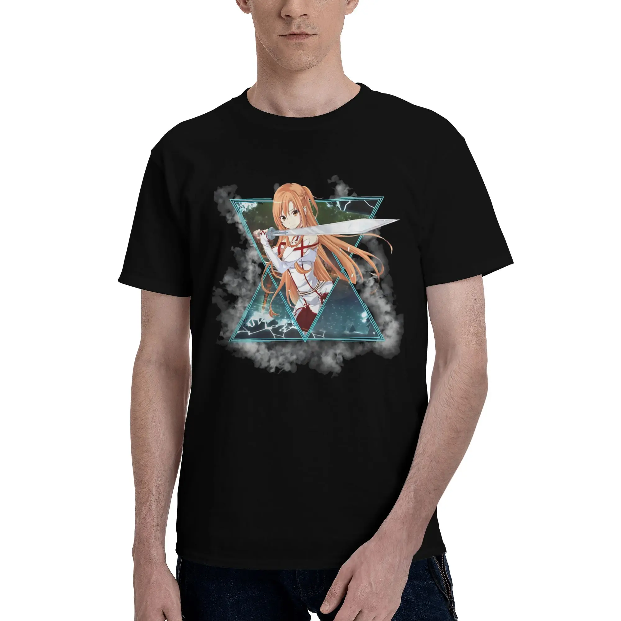 Camiseta gráfica 100% algodón de Sword Art Online, camisetas Bandai SAO para hombres