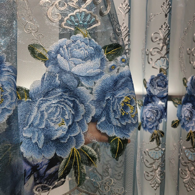 Europe Style Exquisite Embroidered Curtains for Living Room High-quality Blue Gray Chenille Decorative Bedroom Kitchen Curtains