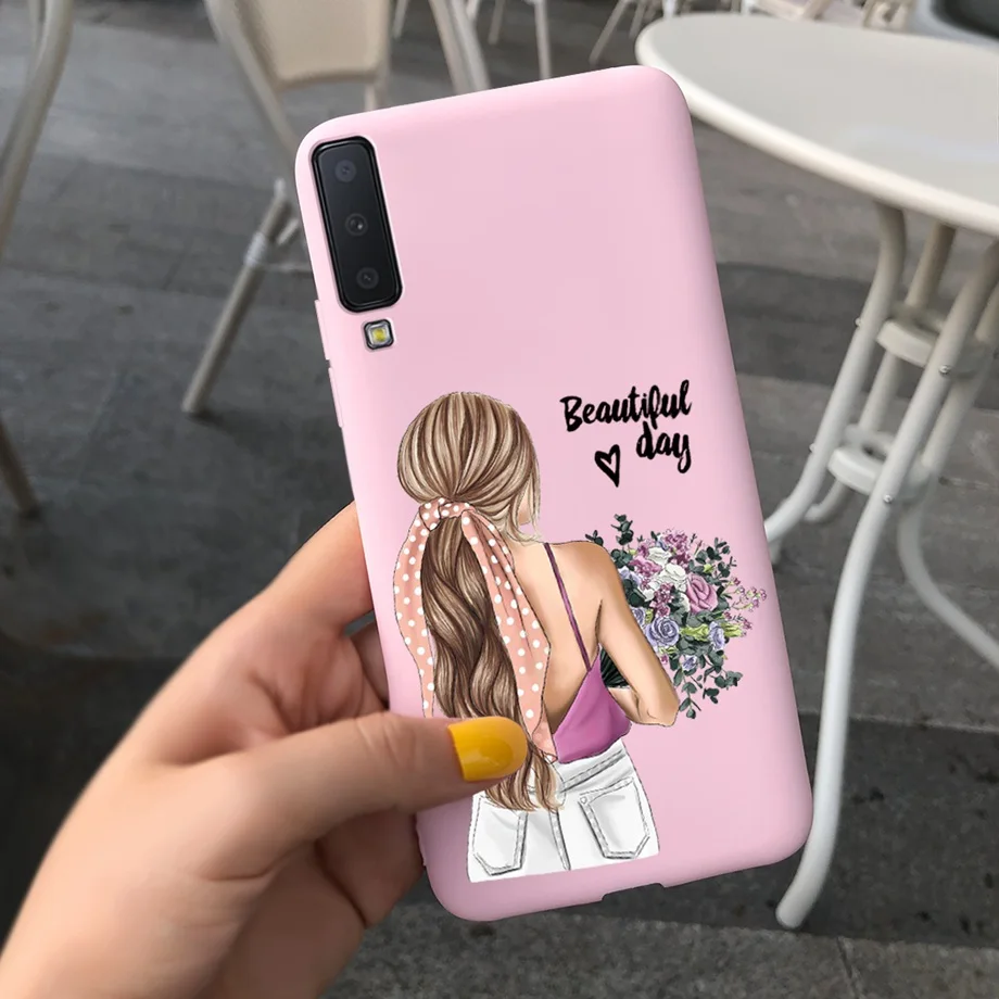 For Samsung A7 2018 Case Beautiful Sunflowers Couple Heart Back Case For Samsung Galaxy A7 2018 SM-A750F Candy Matte Cases
