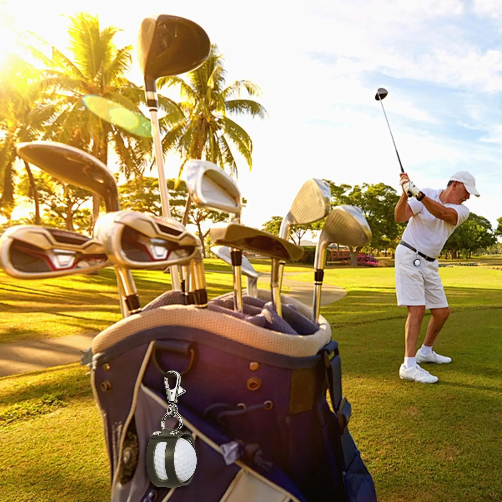 Golf Ball Holder PU Leather Portable Secure Universal Anti-Scratch Golf Ball Pouch Belt Clip Holder For Course Outdoors