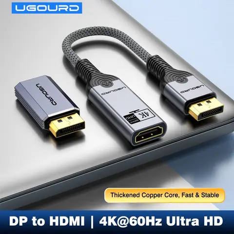 UGOURD DisplayPort DP to HDMI Adapter Male to Female 4K 60Hz 30Hz 2K 144Hz UHD Audio Sync Plug & Play for Laptop Gaming Monitor