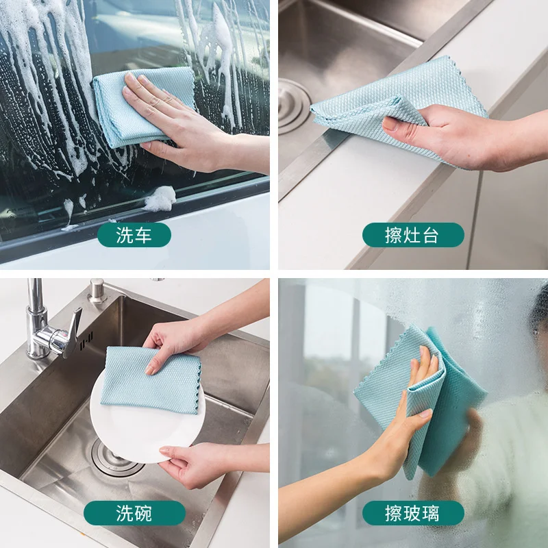 Wipe the glass leaving marks, towel absorbs water without hair, no watermark, fish scale cloth, dishwasher, table, wash cloth