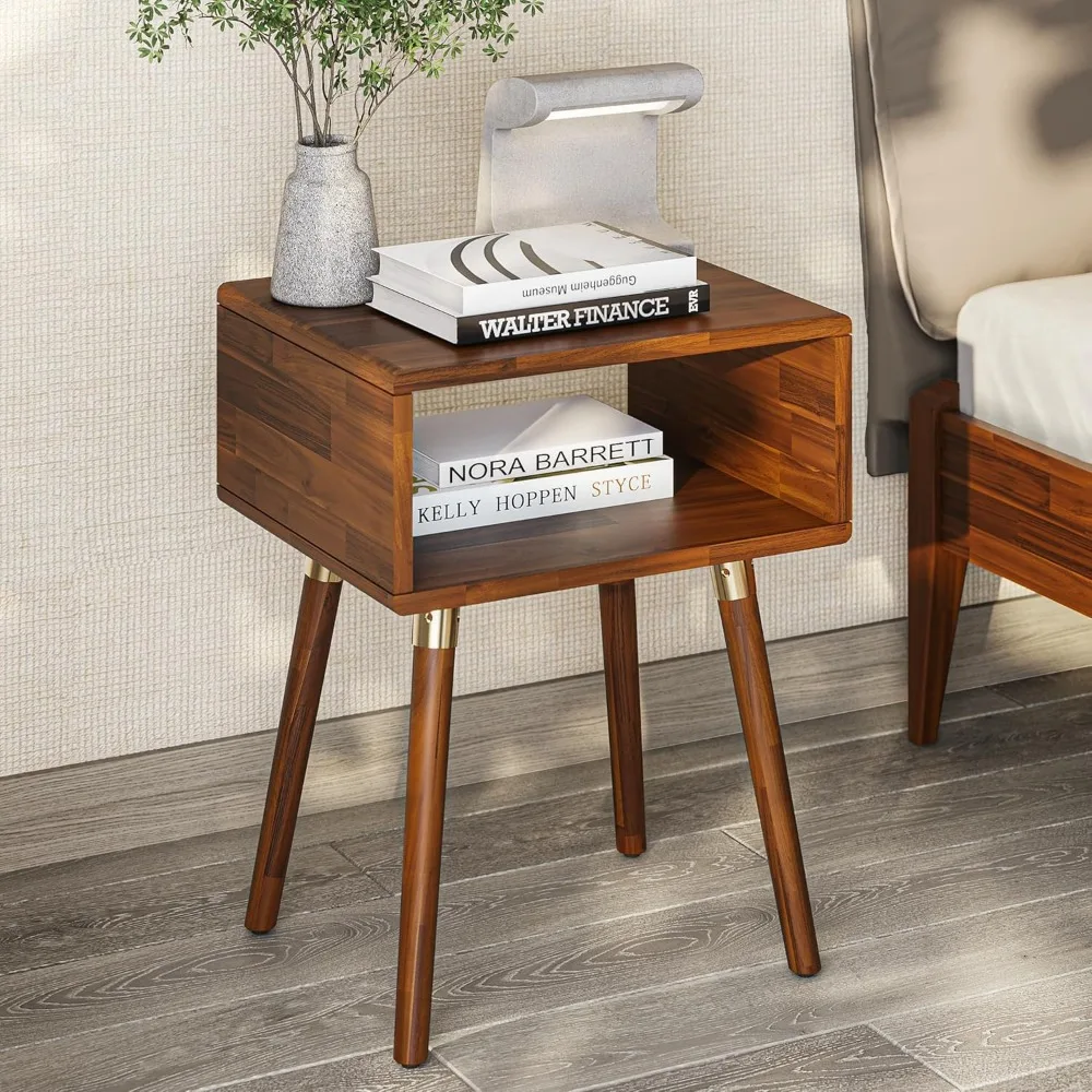 

Dinkee Solid Wood Nightstand, Fully Assembled, Without Drawer for Mid Century Bedroom and Living Room, Dark Chocolate