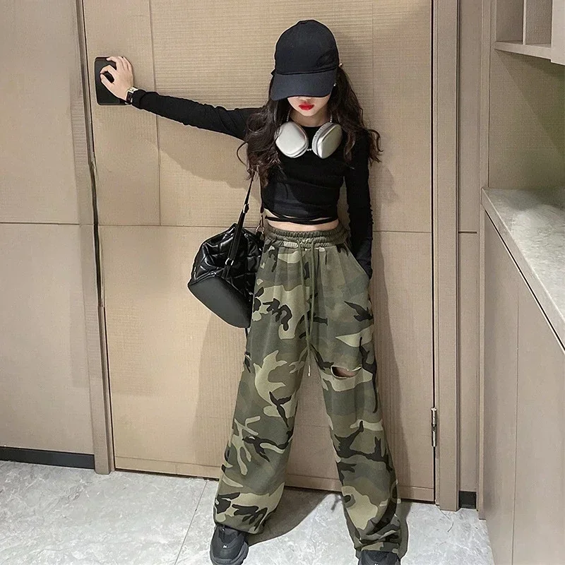 Dziewczęcy zestaw Slim Tops Camouflage Pants Dance Two Piece Autumn Teen Kids Group Dance Performance Kostium 12, 13, 14 Y Dziecięca odzież sportowa