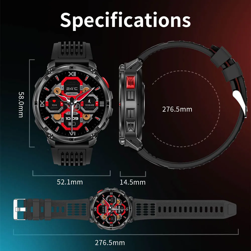 الرياضة البوصلة Smartwatch 1.7 بوصة 1100mAh بطارية BT دعوة في الهواء الطلق ساعة ذكية الرجال النساء مراقبة الصحة إضاءة مقاومة للماء مصباح يدوي