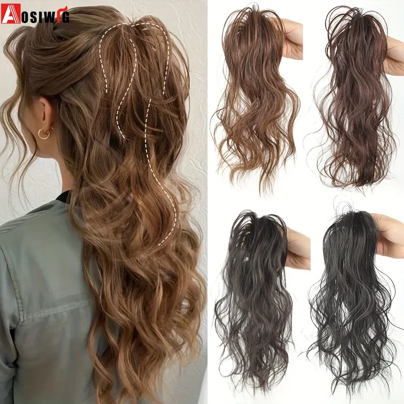 

Aosiwig Synthetic Claw Clip In Ponytail Hair Extensions Short Curly Wavy Half Hair Wig For Women Girls Fake False Hairpiece