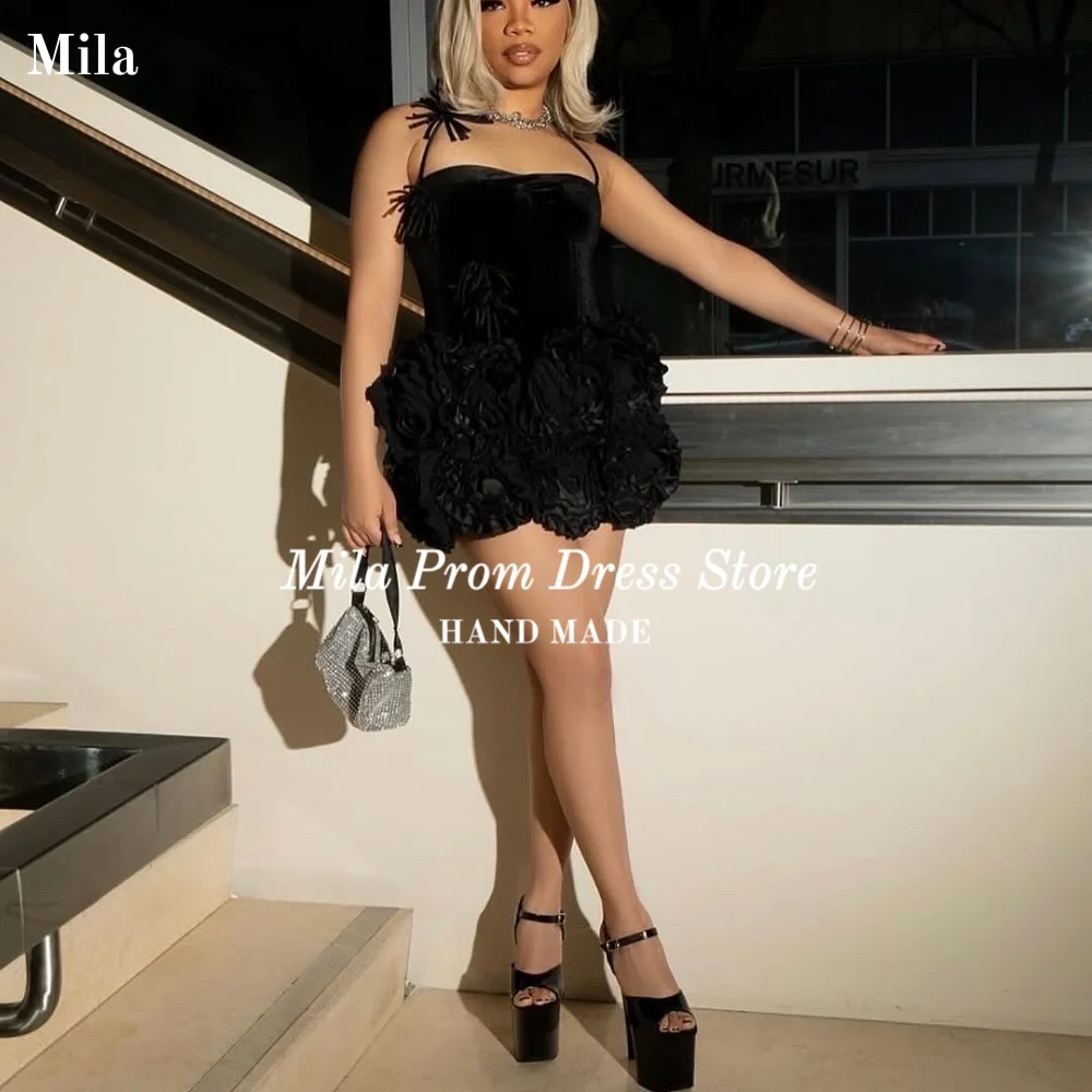 

Mila Customized Black Girl Prom Dresses Luxury Velvet Mini Birthday Dress Women Ruffles Tiered Vestidos Para Mujer De Noche