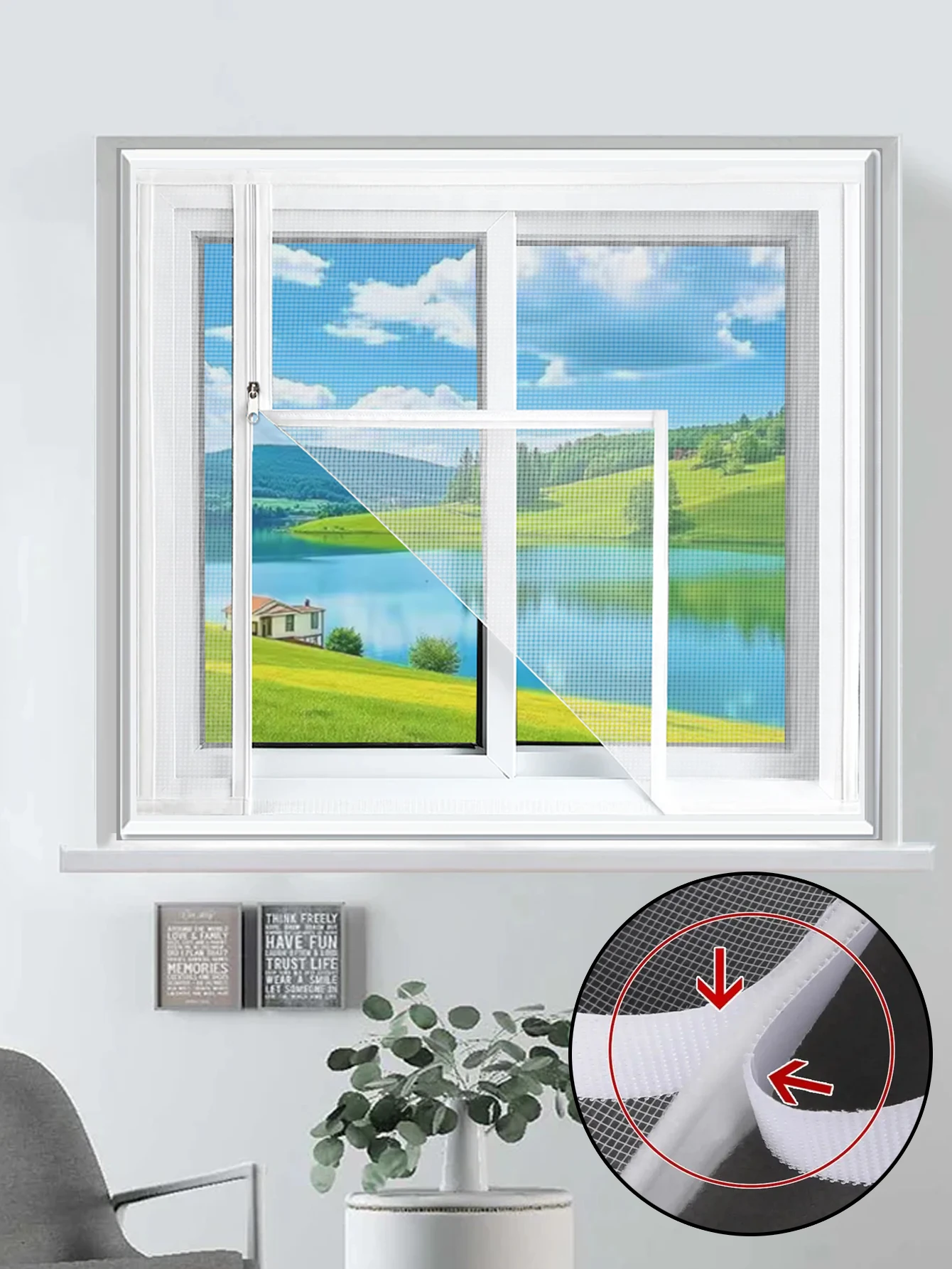 White,Multi-size mosquito net for window,zipper type home screen window，Self-adhesive window mesh,mosquito net，Summer washable