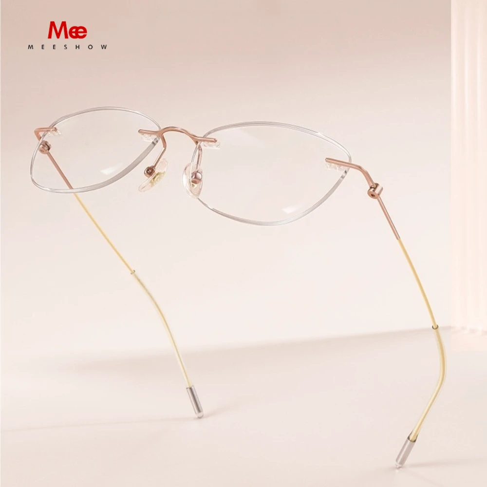 Meeshow Design Prescription Glasses Women Titanium Rimless Eyeglasses Frames Optical Lenses Cat Eye Girl Spectacles Eyewear