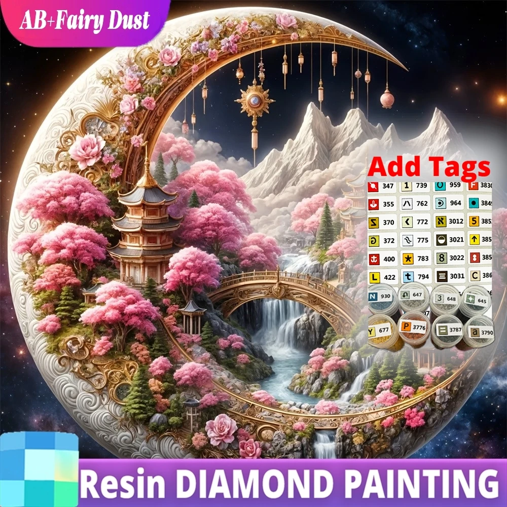 

Смола AB Сказочная Пыль Новое Прибытие Алмазная Картина Дом Дерево Пейзаж DIY Мост Алмазная Мозаика Луна Картина Стразы Home De