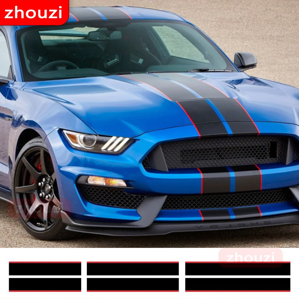 For Ford Mustang 2015-2018 Car Body Kits Gear Shift Sticker Racing Stripes Rally Hood Vinyl 3PCS Car Wrap Stickers and Decals