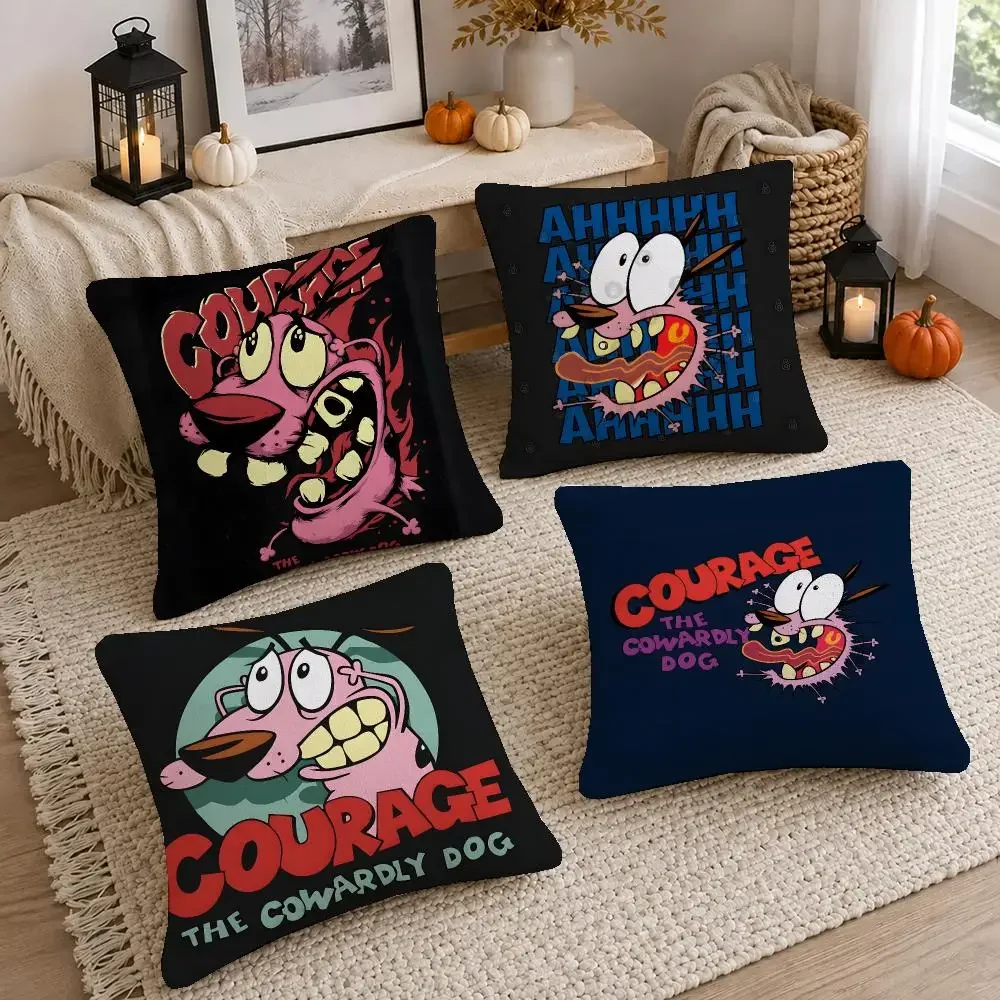 Cute Show Courage the Cowar Cushion Cover Washable Short Plush Pillowcase, Wrinkle Resistant Cushion Cover for Bedroom Decor