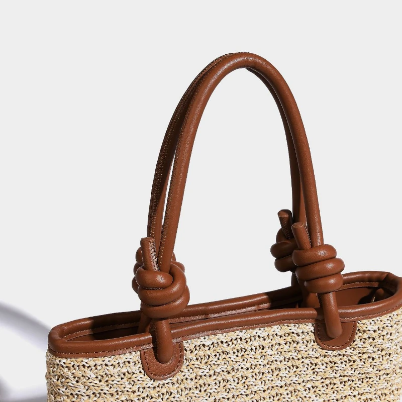 Bolso cesta De paja tejido bolso De cubo nudo playa Primavera y novedad De verano vacaciones marcas De lujo bolsos Sac De Luxe mujer estética