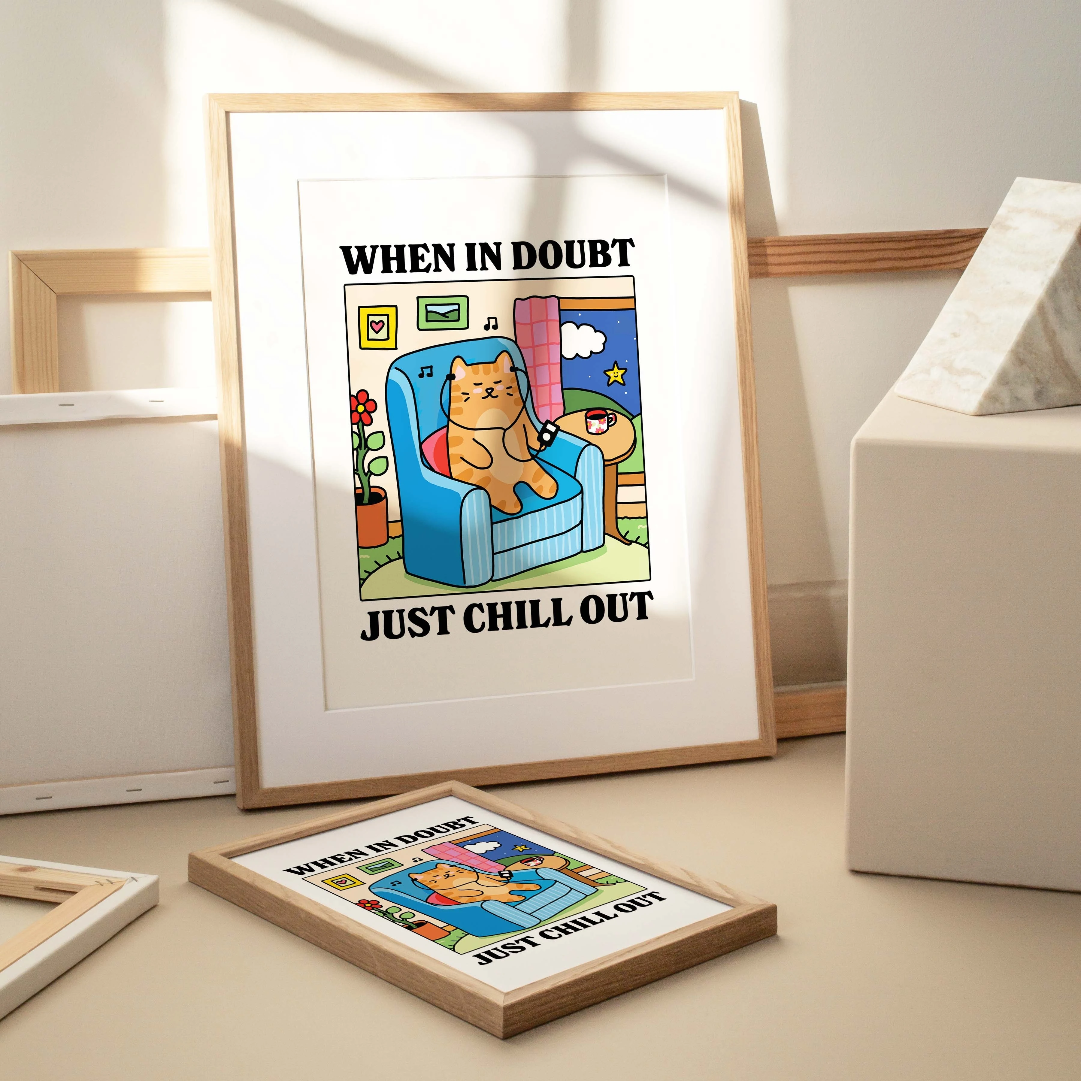 When In Doubt Just Chill Out Cartoon Cat Wall Art Prints Canvas Painting Poster Picture For Living Children Room Home Decor Gift