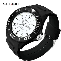 Fashion Sanda Top Bradn Mens Lady Complete Calendar Watch Black Silicone Watchbands Analog Relojes De Lujo Para Hombre