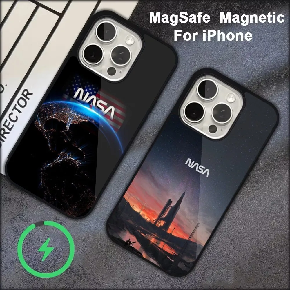 Чехол для телефона с крутым логотипом N-Nasa S-Space для iPhone 16,15,14,13,12,11, Pro, Max, Plus, Mini, Magsafe, магнитный чехол для беспроводной зарядки