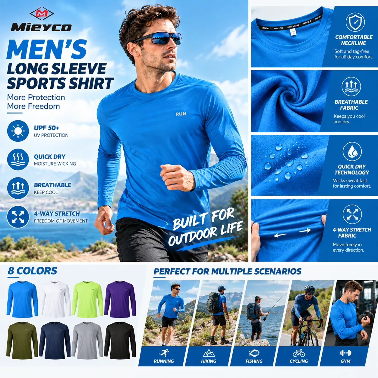 Fishing Shirt Uv Protection - Maglia da corsa a maniche lunghe