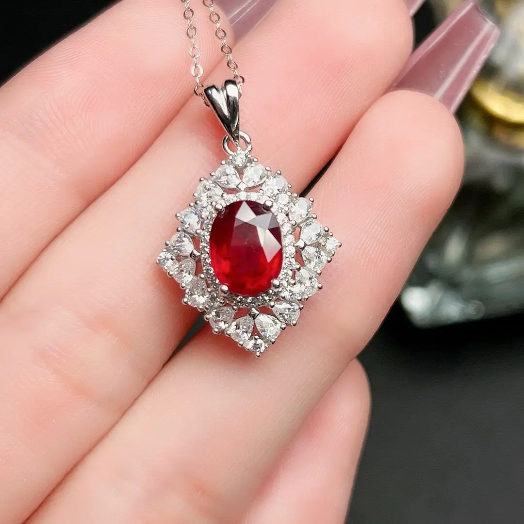 

Fine Jewelry Woman Ruby Pendant With Natural Ruby Gemstone 7*9mm Ruby Pendant Jewelry For Wedding Lady Woman Ruby Pendant