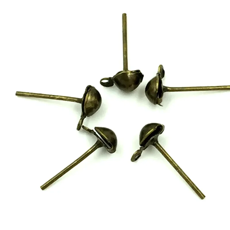 2500Pcs Wholesale Bronze Tone Earring Posts With Stoppers Crafts Jewelry Making 14x7mm