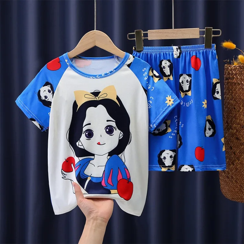 

Пижамный комплект для детей, синяя одежда для сна принцессы Kawaii с героями мультфильмов, детский комплект домашней тонкой одежды с короткими рукавами для девочек и мальчиков, летний комплект