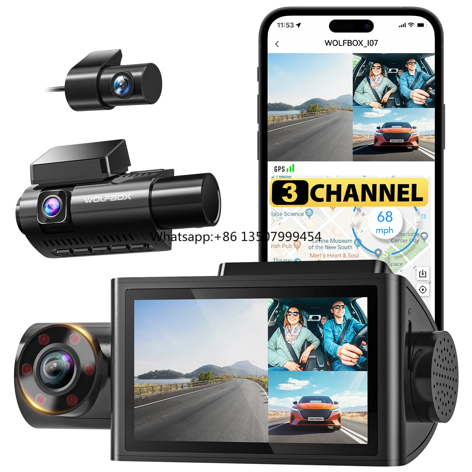 

I07 4k 3 Channel Cameras Car Black Box Night Vision Mirror Dash Cam With Wifi Gps