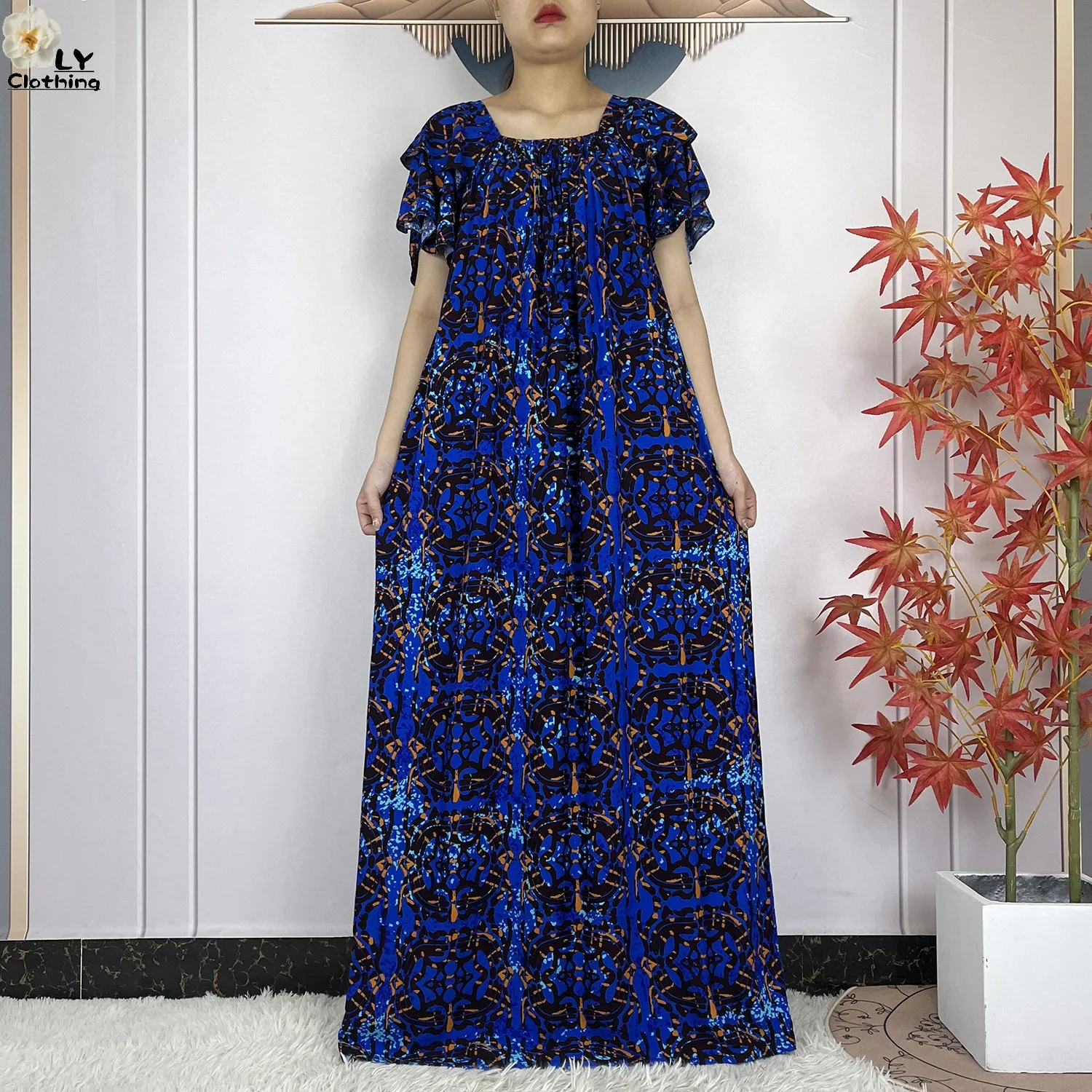 2024 Summer Short Sleeve African For Women Dashiki Dubai Printed Cotton Loose Fit Femme Robe Muslim Sets Abaya With Headscarf