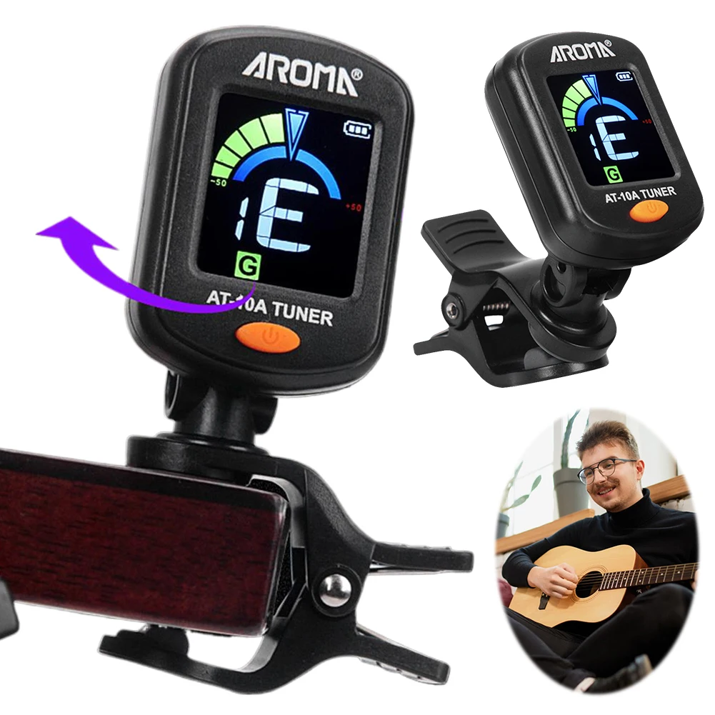 AT-10A Rechargeable Clip-On Guitar Tuner /Chromatic Tuning/ LCD Color Screen/Fast & Accurate Foldable Rotatable for Guitar Bass