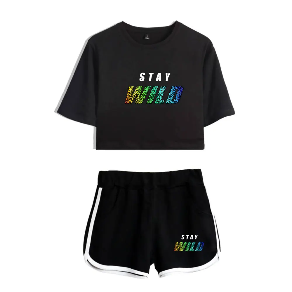 Ben Azelart Stay Wild Vintage 90s logo Merch Tops Two Piece Set Harajuku Shorts+Lovely TShirt Streetwear Fashion Outwear