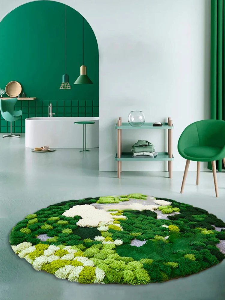 Handmade Wool Round Carpet for Living Room, Green Moss, Soft Bedroom Carpet, Light Luxury Home Bedside Area Rug for Cloakroom