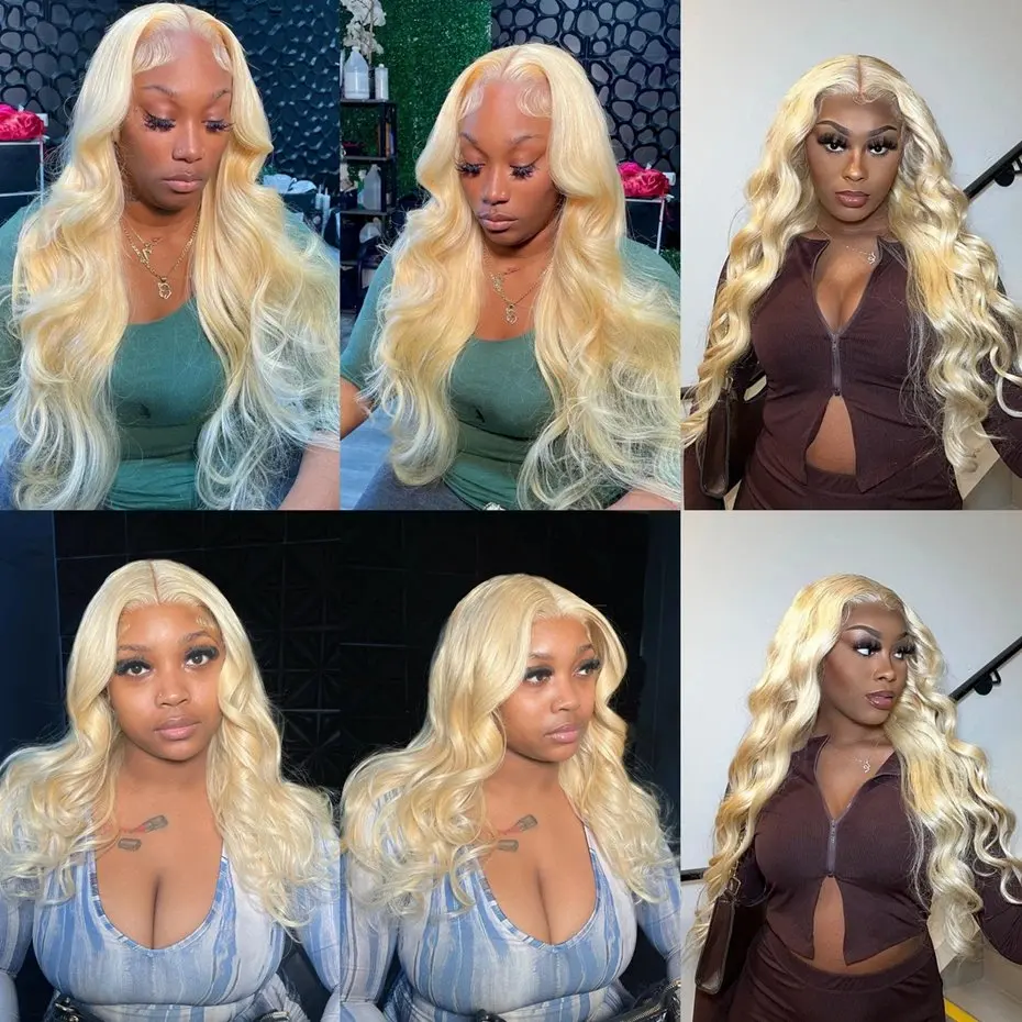 Blonde 613 13x6 Human Hair 13X4 Frontal Blonde Colored 18 40 Inch Body Waves Glue-Free Waves Wig 150 Density HD Lace Wig