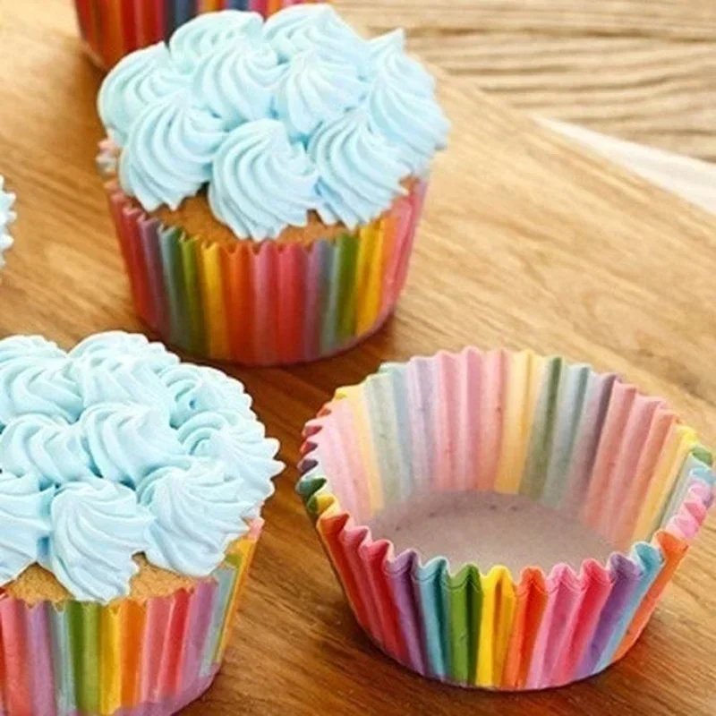 100Pcs Rainbow Cake Paper Cup