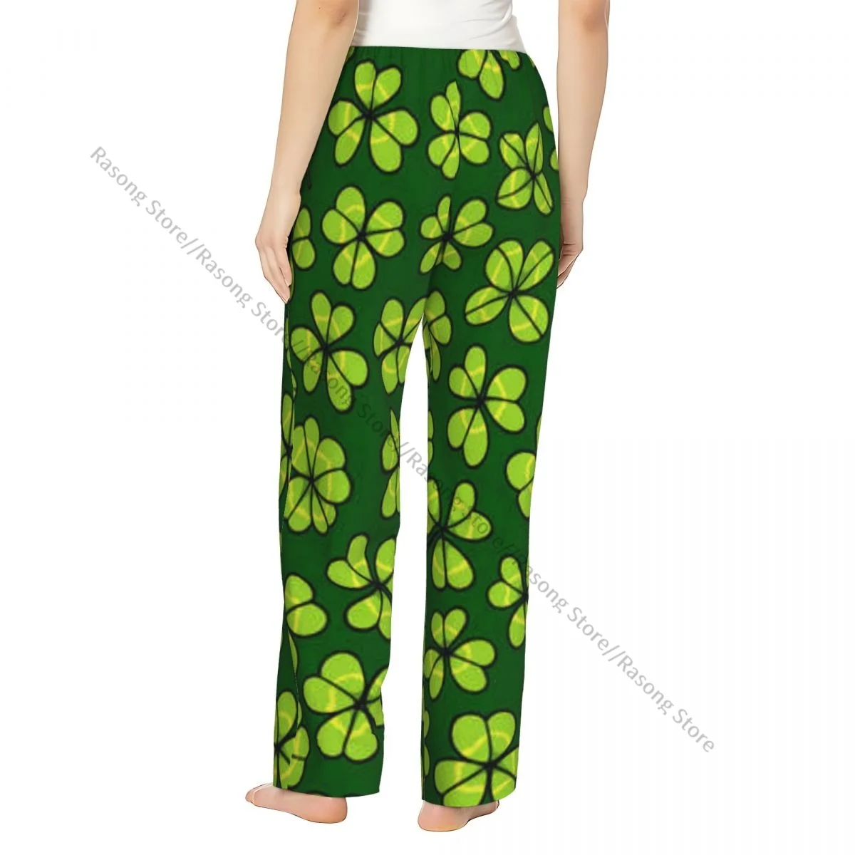 Warm Women Pajama Pants Clover Leaves Pattern Flannel Sleep Bottoms Soft Fleece Loungewear