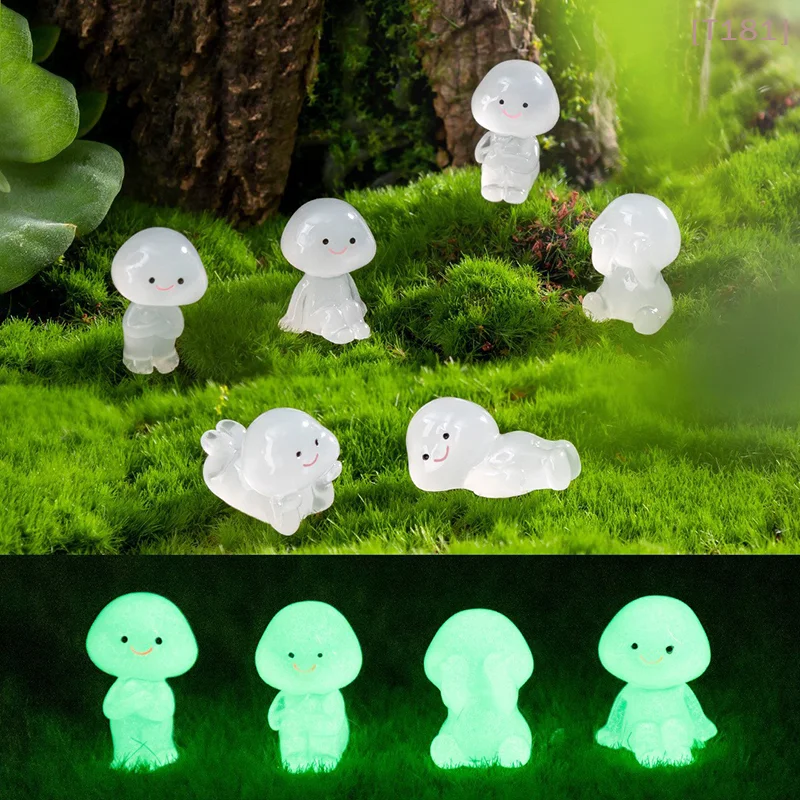 [E] Cartoon Luminous Small People Figurines Glow In Dark Cute People Figurines Miniatures Resin Crafts DIY Little Man Statue