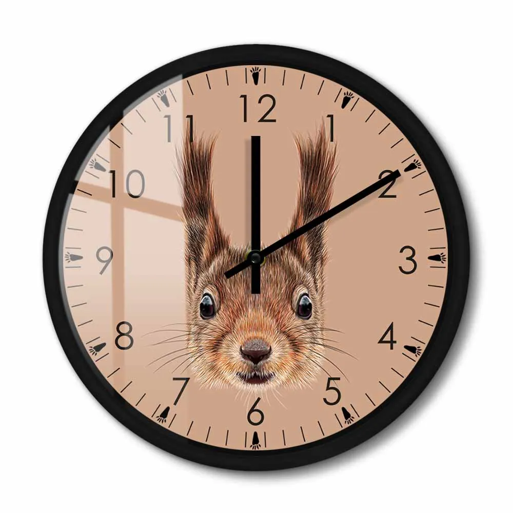 

Squirrel Portrait With Paws Metal Frame Wall Clock Woodland Animal Nature Wildlife Silent Modern Wall Watch For Living Room