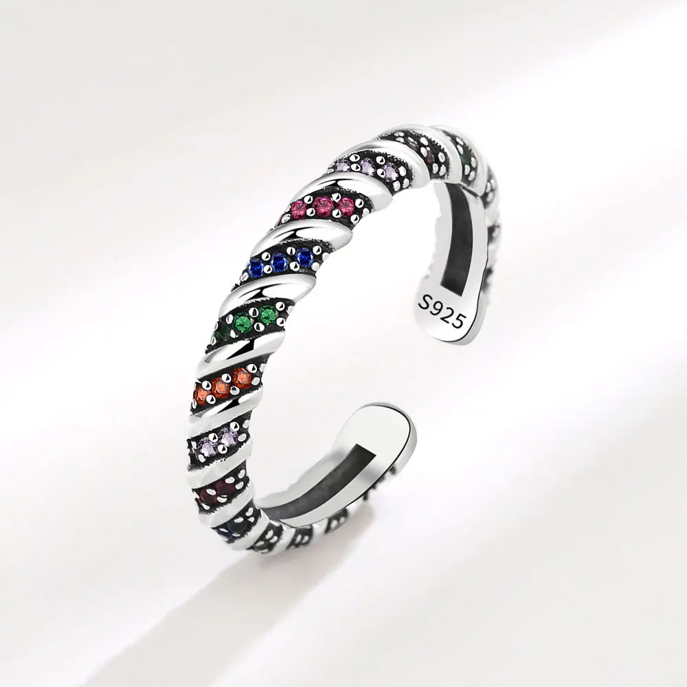 925 Sterling Silver Color Zircon Open Rings For Women Wedding Engagement Vintage Luxury Jewelry Wholesale Accessories Jewellery