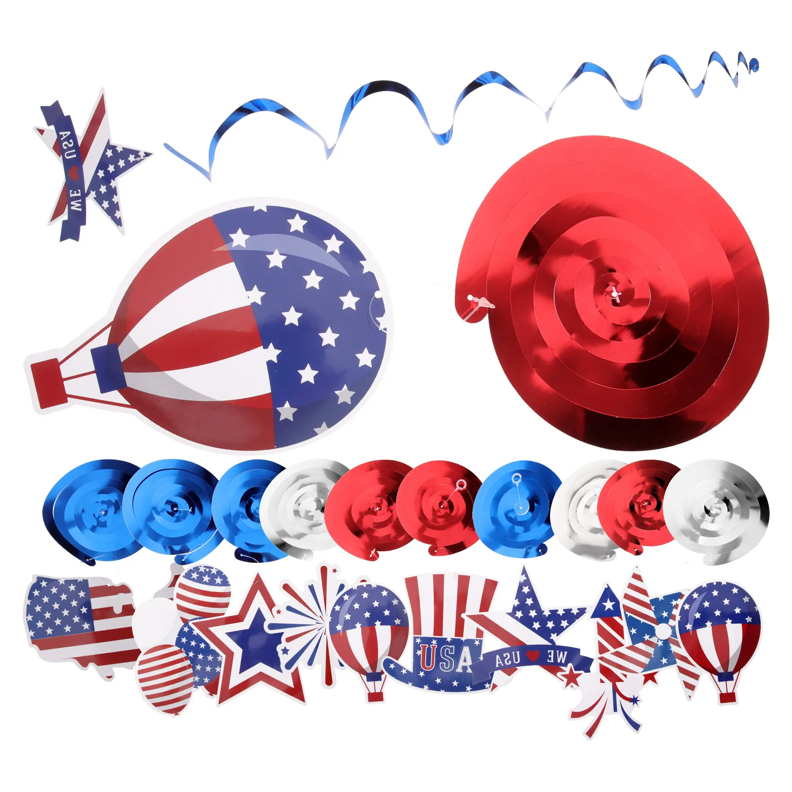 

30pcs Spiral Pendant Independence Day Party Hanging Decorations Patriotic Swirls Ornaments Home Festival Hanging Props National