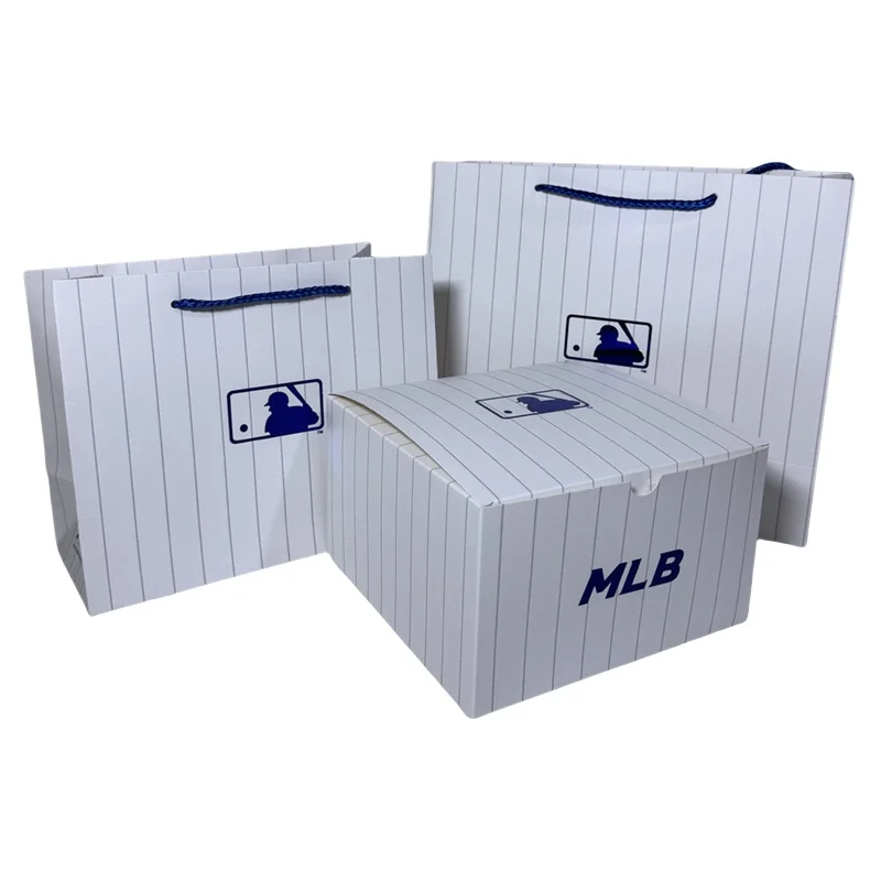 

500pcs Custom High Quality MLB NY Yankees Clothing Shoes Gift Shopping Paper Tote Packing Bag Baseball Cap inside Box wj41