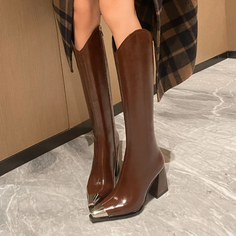 TULING JUN 2023 Winter Women Mature Solid Color Knee-High Boots High Heels Pointed Head Concise Shoes For Female T-A637