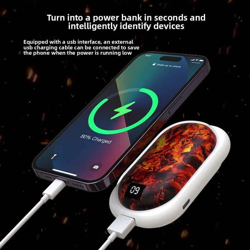 New Flame Hand Warmer Charging USB Mini Charcoal Fire Charging Large-Capacity Three-Speed Digital Display Hand Warmer view 3