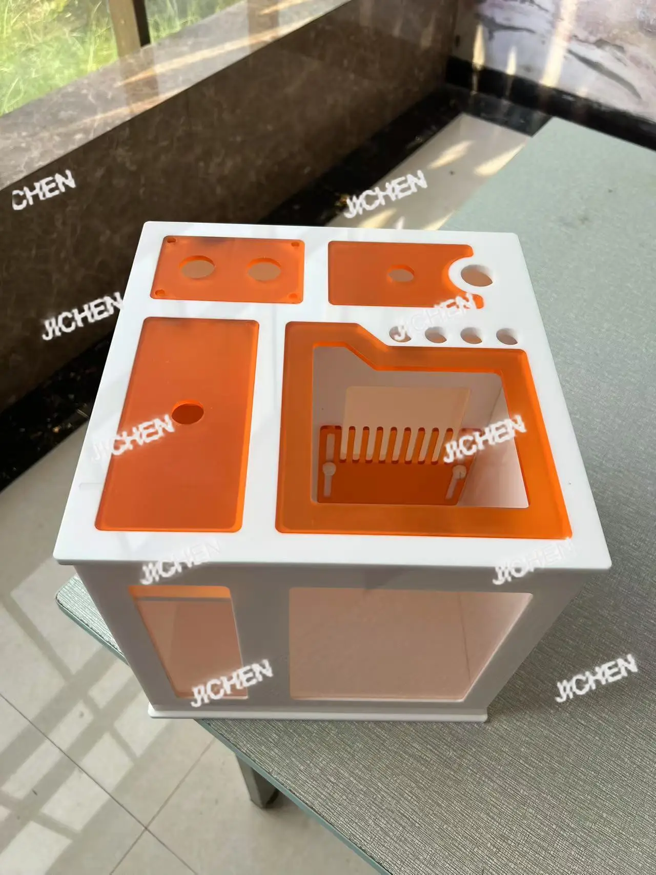 

Neu Zoo Modern Acrylic Plexiglass Seawater Filter Bottom Fish Tank Coral Burnt Rock Living Room